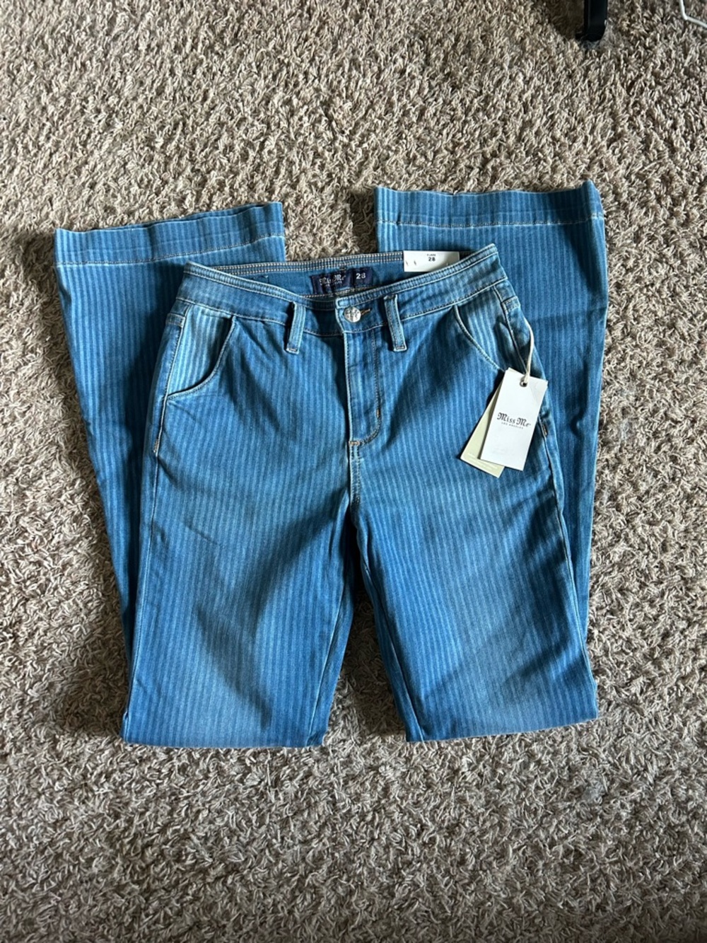 Miss Me Blue Pinstripe Flare Jeans